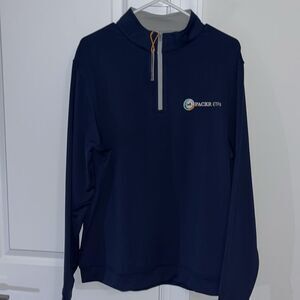 New Peter Millar Crown Sport Polo LS T Neck 1/4 Zip Navy Blue Broker Golf Shirt